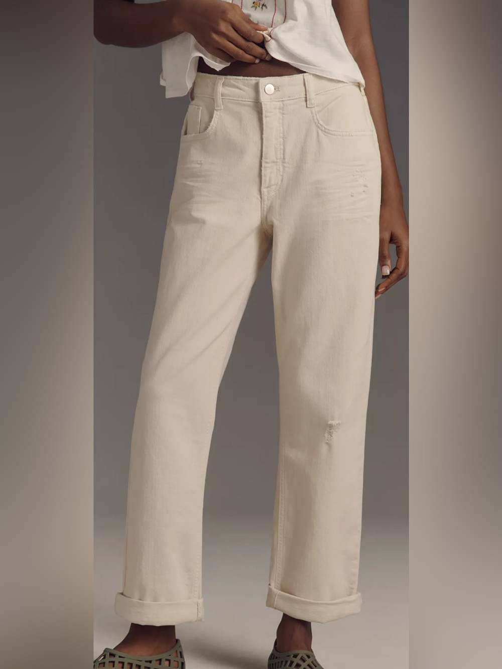 Pilcro Baggy Boyfriend High-Rise Relaxed Jeans Ivory Slightly Distressed Size 31